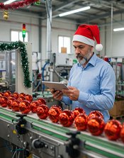 A maintenance supervisor uses a mobile CMMS to check the reliability of equipment during Christmas.