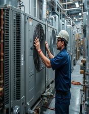 A technician conducting maintenance on an HVAC system.