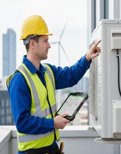 A technician uses a CMMS to reduce downtime during PMs.