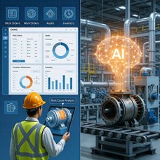 Maintenace technician using a CMMS to conduct a root cause analysis on a failing asset.