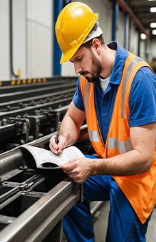 Maintenance technician analyzing downtime tracking data for improved efficiency.