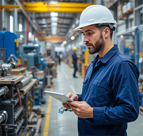 A technician inspects his assets for preventive maintenance organization.