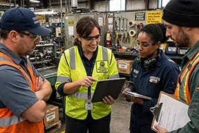 An in-house supervisor shows a team CMMS software.