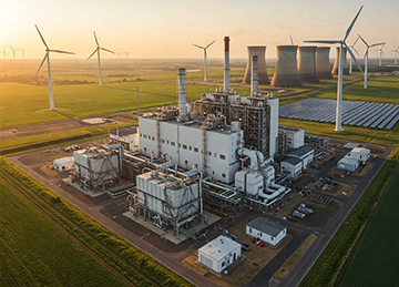 A representation of various energy production plants