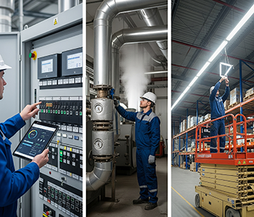 Technicians perform preventive maintenance to support energy efficiency and reduce operational costs.