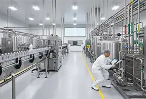 Technicians conduc ting inspections in a food production plant.