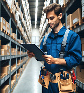 Image: warehouse worker checking inventory