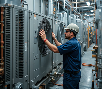 A technician conducting maintenance on an HVAC system.