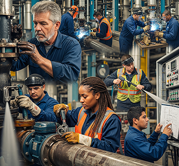 Maintenance team performing scheduled repairs during a plant turnaround.