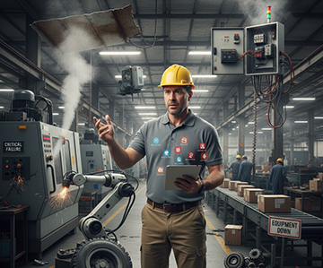 A technician uses CMMS maintenance management software to prevent equipment failures.