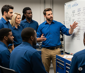 A supervisor and maintenance crew discuss the benefits of investing in a CMMS.