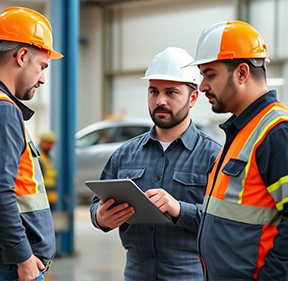 A maintenance manager discusses CMMs work orders with his crew.