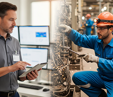 A maintenance supervisor manages maintenance jobs and a worker maintains assets.