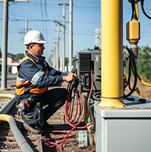A utility worker conducts preventive maintenance in the field.