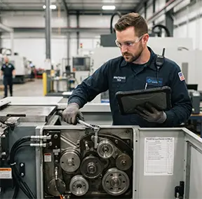 A technician conducts preventive maintenance for better company operations.