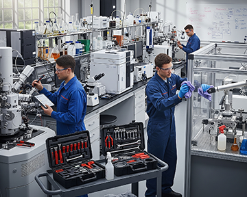 Technicians conduct preventive maintenance in an R&D facility.