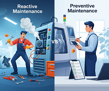 One maintenance worker engaged in reactive maintenance, the other in preventive measures.