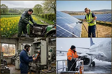 Maintenance tasks at various industries throughout the seasons.