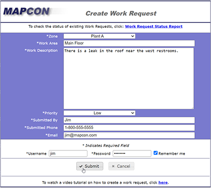 Image: MAPCON HTML work request form