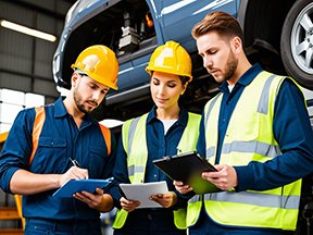 Maintenance technicians reviewing a standard operating protocol for routine tasks.