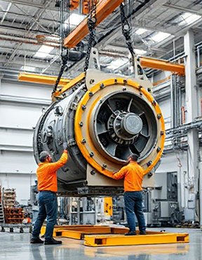 Maintenance technicians install a new piece of equipment, demonstrating effective asset management strategies