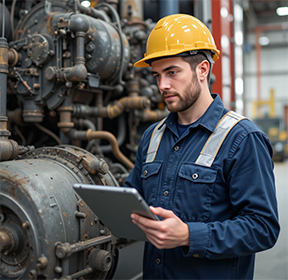 A maintenance technician uses a CMMS to monitor the asset lifecycles