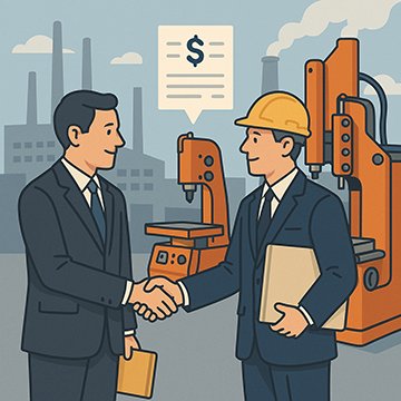 A maintenance supervisor and vendor completing an equipment procurement deal.
