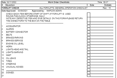 Image: checklist form