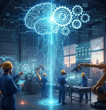 A representation of the integration of AI with a CMMS for better technician productivity.