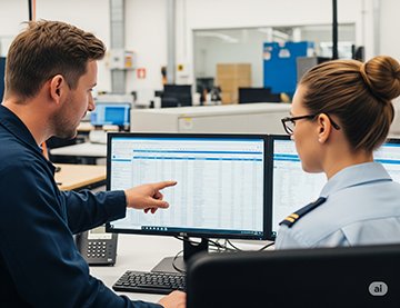 A maintenance supervisor shows a regulatory official the benefits of a CMMS.
