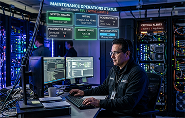 A maintenance supervisor uses a CMMS to analyze reliability calculations.