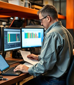 A maintenance supervisor analyzes CMMS-generated word order reports.