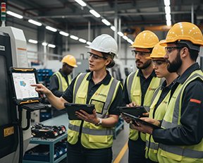 Technicians learn from a CMMS trainer for better user experience.