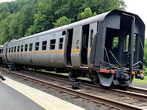 A derailed train.