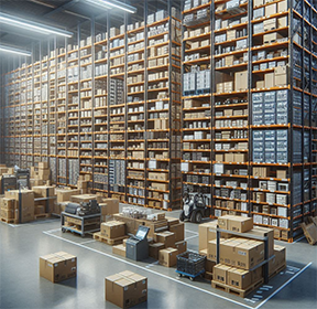 Image: warehouse of inventory on shelves