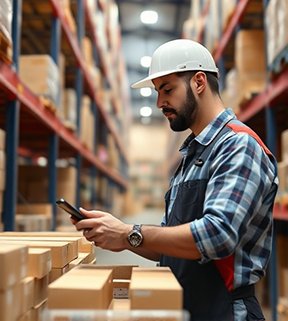 An inventory worker scanning barcodes for a physical count.