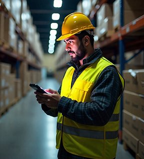A maintenance worker records inventory information in a CMMS.