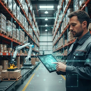 A stock manager uses and AI enhanced CMMS to organize inventory.