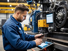 A maintenance technician analyzes equipment through IoT integrated with his CMMS.