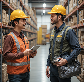 Image: Two maintenance techs in stockroom