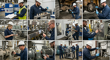 Various technicians fulfilling CMMS work orders for lubrication maintenance.