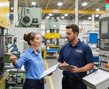 A supervisor reviews an annual asset management maintenance contract with a vendor.