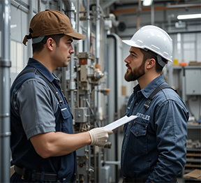 A maintenance manager learns about a repair from his technician.