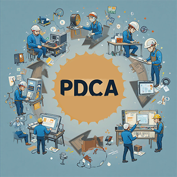 Maintenance personnel at each stage of the Deming Cycle for industry improvement.