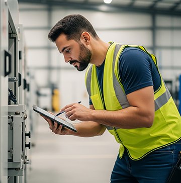 A maintenance technician uses a CMMS for efficient preventive maintenance.