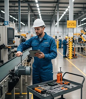 A technician follows a CMMS preventive maintenance schedule for efficient operations