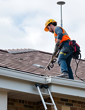 A technician conducts preventive maintenance on a roof.