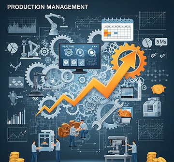 A representation of how a CMMS integrates with efficient production management.