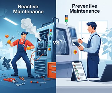 One maintenance worker engaged in reactive maintenance, the other in preventive measures.