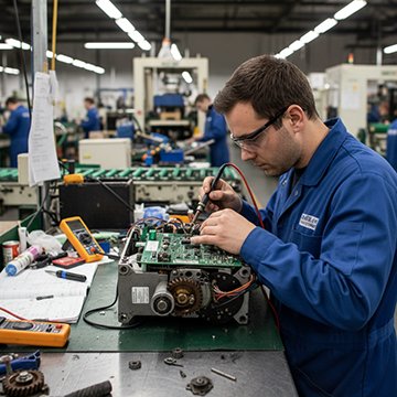 A technician improves overall operations by working on repairable spare parts.